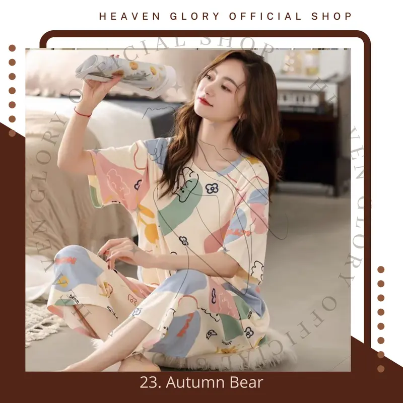 Glory Set CP | Piyama Pajama | Baju Tidur Set | Baju Rumah Set | Piyama Wanita Set Polyester Celana Panjang Pendek Fit 1