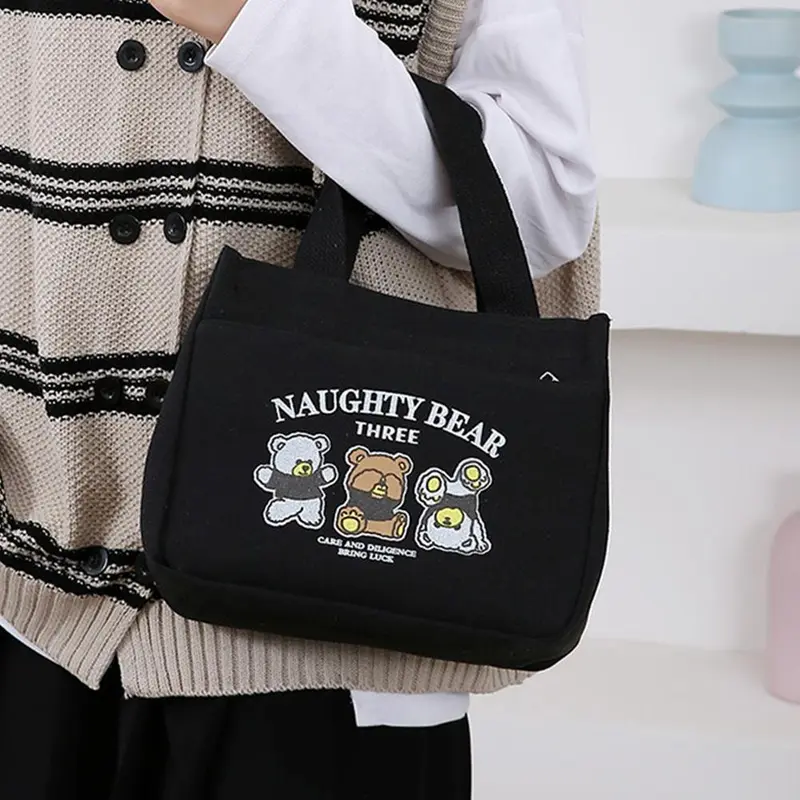 Túi Xách Vải Bố, Thời Trang, Dung Lượng Lớn, Túi Ăn Trưa, Túi Đeo Vai, Túi Tote Bento Hộp Cơm Trưa Đi Chơi Nhung Bag 3