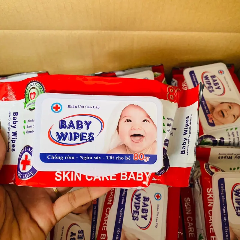 Gói khăn ướt baby wipes 80gr ko mùi an toàn cho bé, khăn giấy ướt không mùi, khăn ướt cho bé khanu  otchobe 0