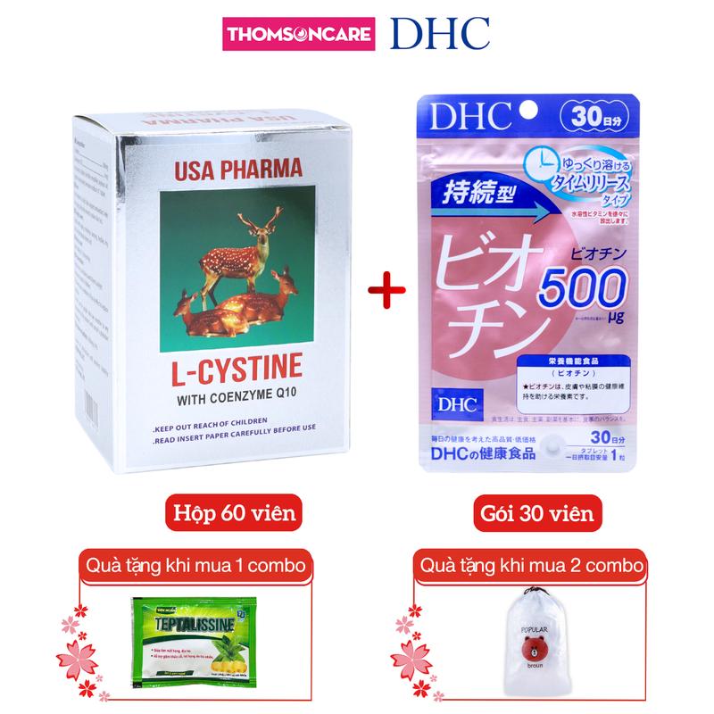 Viên uống L cystine 60 viên và Biotin DHC 30 viên combo dùng cho người hay rụng tóc tóc rụng cả nắm tóc yếu dễ gãy rụng Mua 1 combo tặng 1 kẹo ngậm ho mua từ 2 combo tặng 1 túi màng bọc thực phẩm