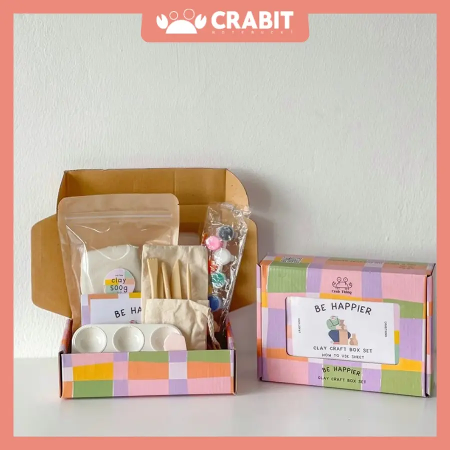 Box đất sét tự khô Crabit bộ diy đồ làm handmade (đã hết sơn bóng) - Đầy đủ dụng cụ, đất sét và màu acrylic - Full Air Dry Clay Set