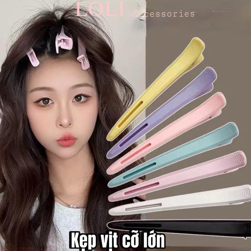 Set 2 Kẹp Tóc Mỏ Vịt Cỡ Lớn Liền Mạch Định Hình Tóc Tiện Lợi Tạo Kiểu Loli (dài 12cm)