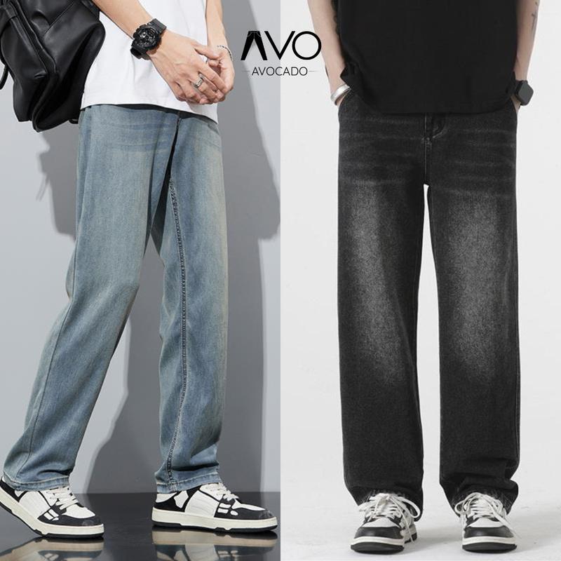 Quần Jean suông ống rộng Nam nữ Phối màu Retro cá tính, Quần bò Baggy nam nữ Xanh rêu, đen wash - Avocado