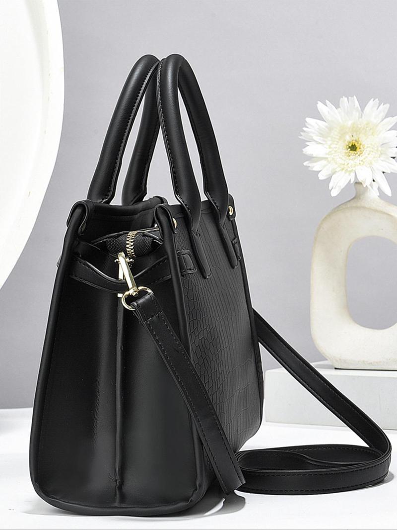 Product Introduction of Women's Fashionable Crocodile Embossed Tote Bag & Wallet & Clutch Bag, Large Capacity Pu Tote Bag with Shoulder Strap, Casual Trendy Versatile High-quality Daily Commuting  Bag Set 2