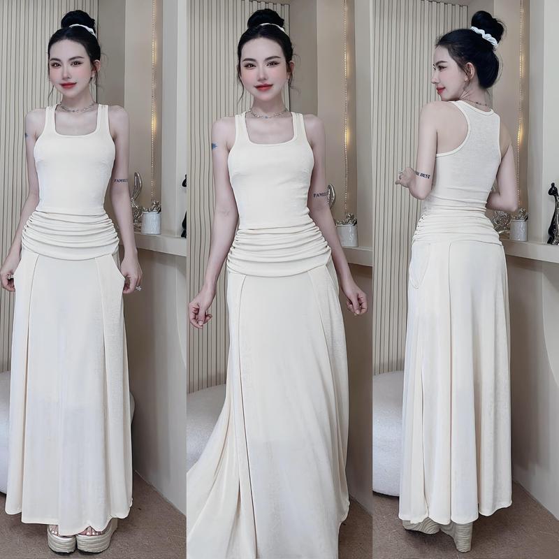 S75 - Set 2 Món Áo Ba Lỗ + Chân Váy Nhún Dài