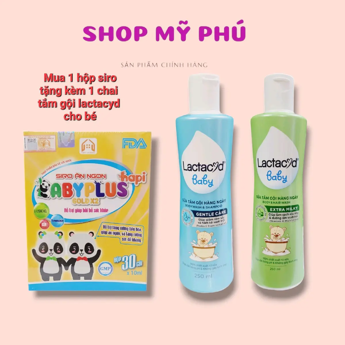 [ tặng kèm 1 chai sữa tắm lactacyd 250ml] 1 hộp 30 gói siro ăn ngon babyplus ( có tách lẻ 10 gói)