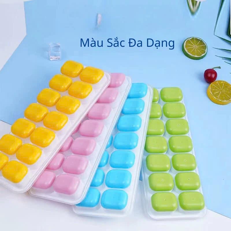  COMBO 5 Khay Làm Đá Silicon 14 Viên Có Nắp Đậy Khuôn Làm Đá Tủ Lạnh Bảo Quản Chống Mùi 