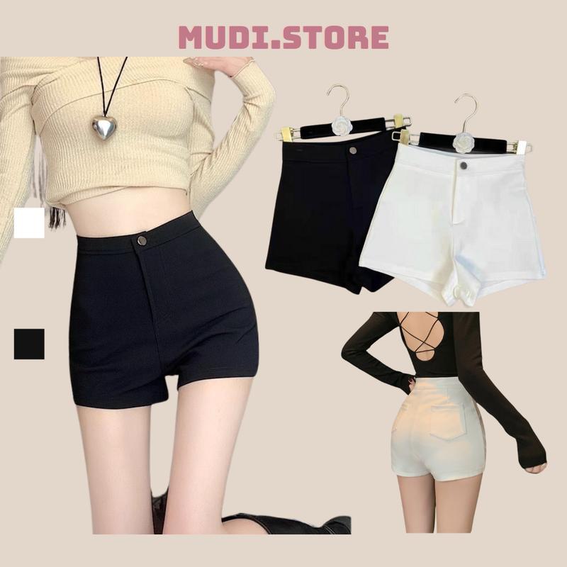 Quần Short Nữ Chất Umi Cạp Cao Dáng Ngắn Có Túi Sau Lưng Cao Ôm Body Co Dãn 4 Chiều Vải Dày Dặn Lên Dáng Chuẩn Women Đen