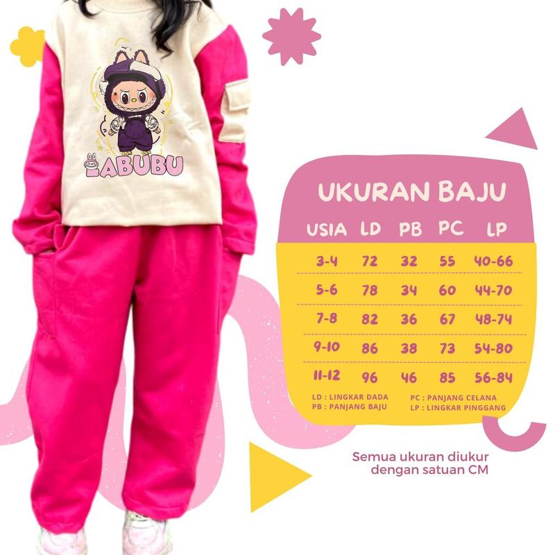 Setelan anak perempuan kekinian Labubu New04 viral usia 1 -12 tahun Katun Parsel Cewek 7
