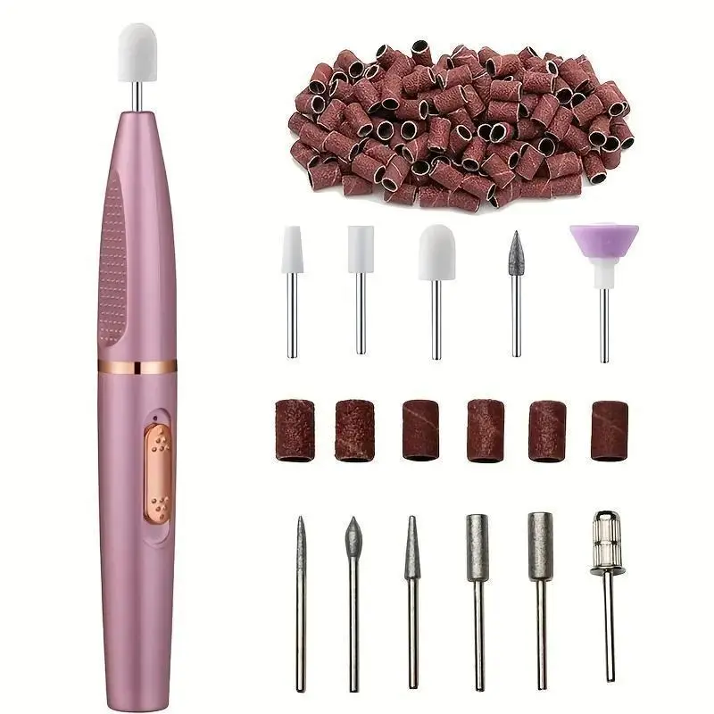Portable Electric Nail Drill, 1 Box USB Manicure Pedicure Drills with Grinding Heads, Manicure & Pedicure Tools for Home & Salon Use