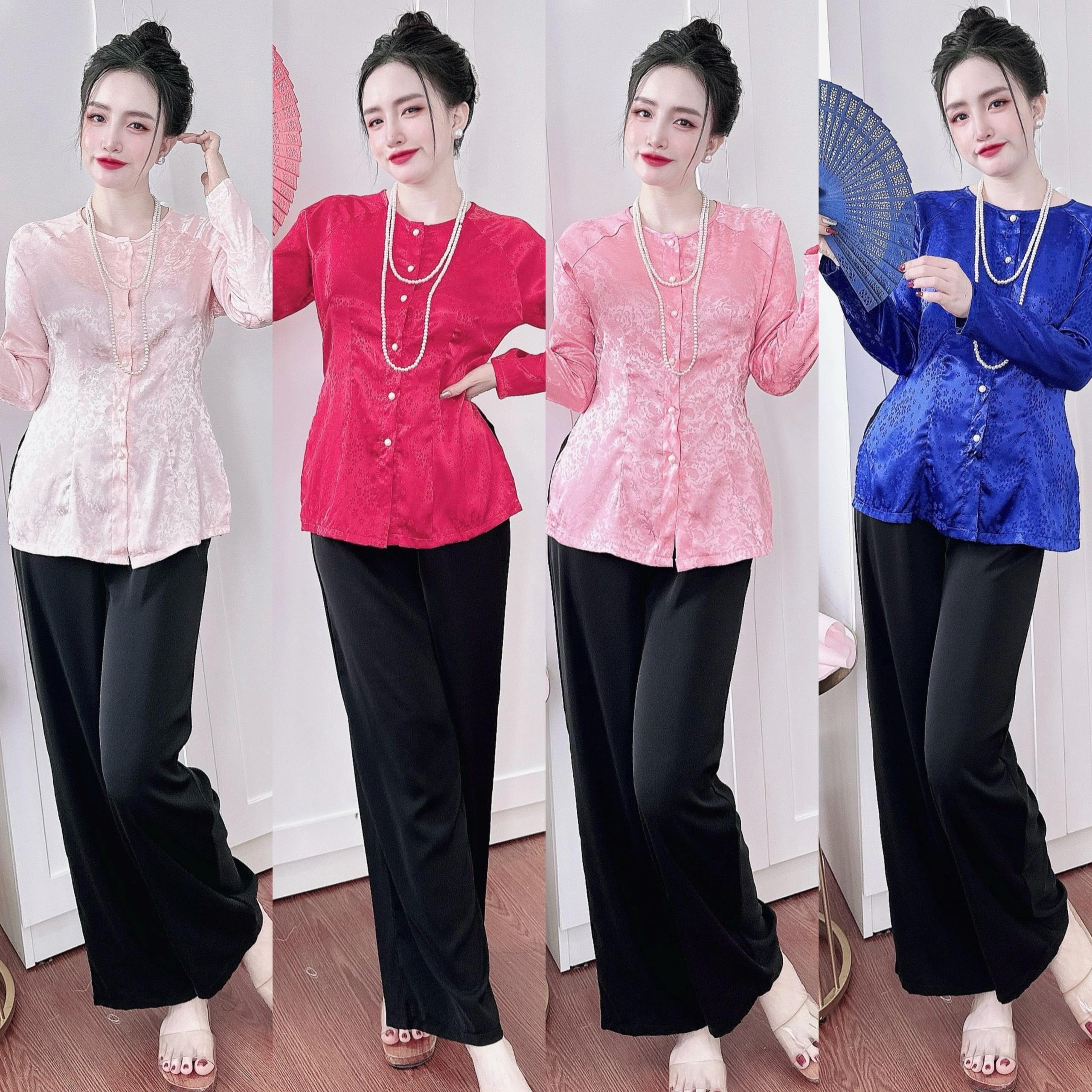 Đồ Lam - Pháp Phục Bigsize 50-100kg Áo Vải Gấm Quần Vải Măng gồ Nữ Women Top - A.5608