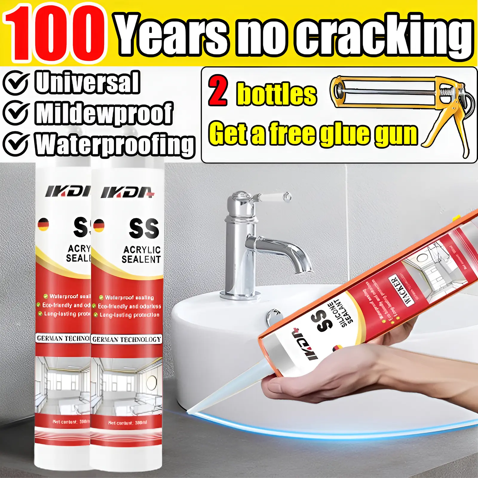 【Free Silicon gun】Silicon Sealant fill the gap 300ML Gun Strong Adhesive white and transparent Powerful Adhesive / Malleable / Waterproof / Mildewproof Glass Roof leak Silicone Sealant Caulking sealant Multipurpose Silicone Sealant