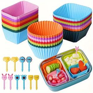Capacillos de silicona para muffins y tenedores para fruta sin lonchera, juego de 40 piezas de divisores para lonchera, duraderos, herramientas de repostería reutilizables, adecuados para fiestas en casa, camping y picnic