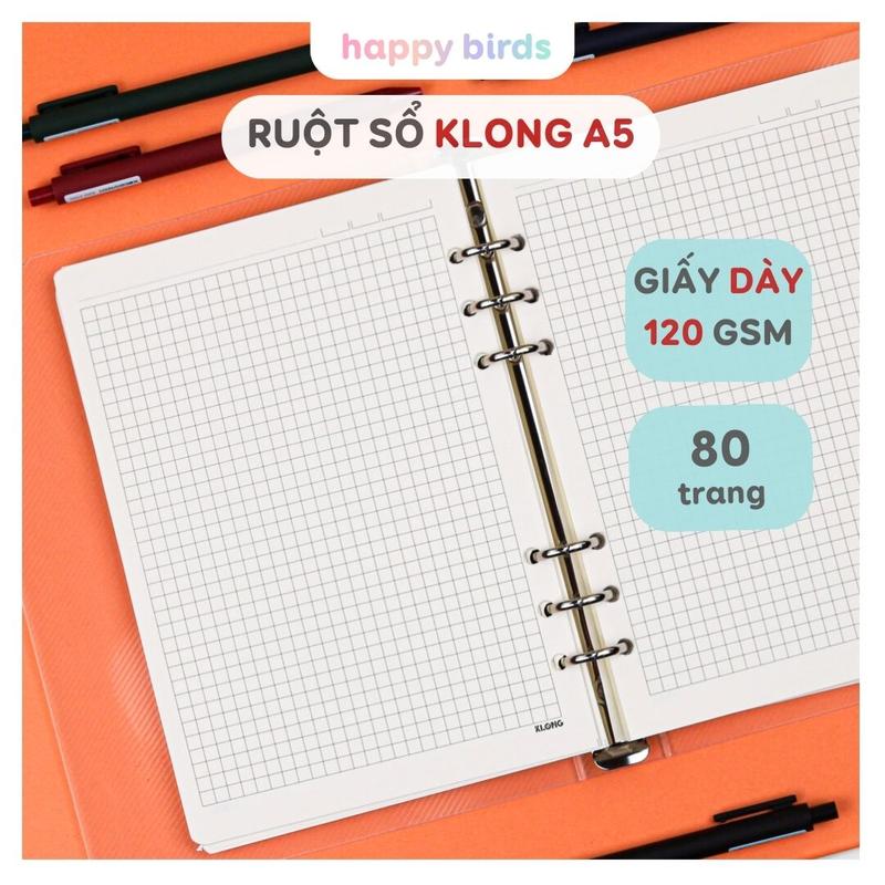 Ruột sổ còng Klong A5 6 lỗ caro kẻ ngang chấm dot chất dày 120gsm refill giấy sổ còng sổ lò xo ruột a5 thay thế ghi chép