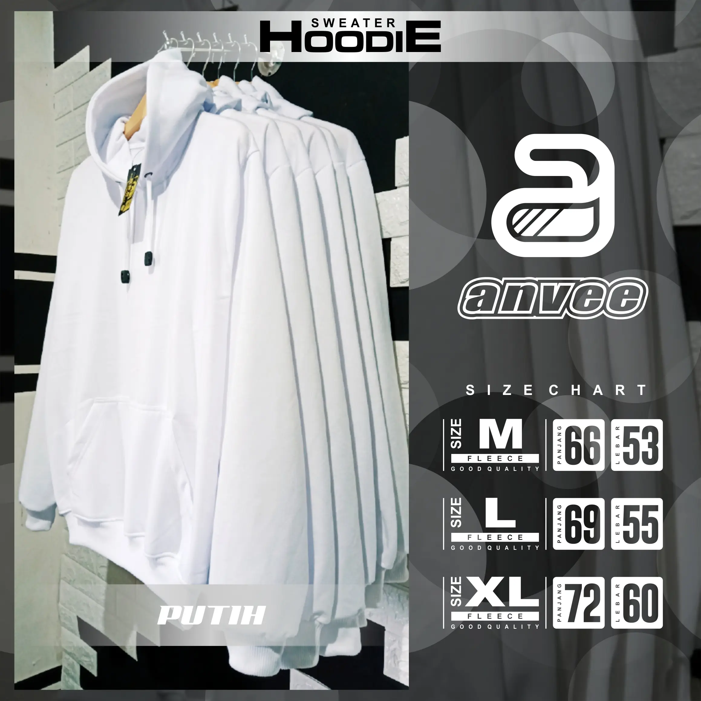 Anvee Sweater Hoodie Polos Pria Wanita Putih