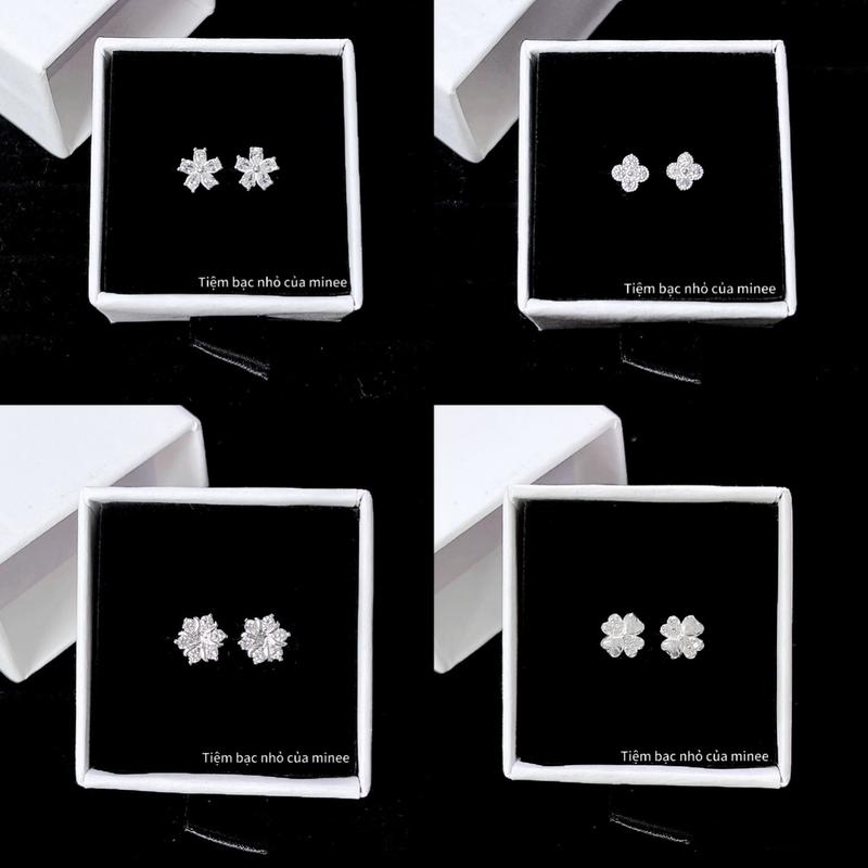 Các mẫu bông tai bạc ta hình hoa , hình 4 lá cho nữ - tiệm bạc nhỏ của minee