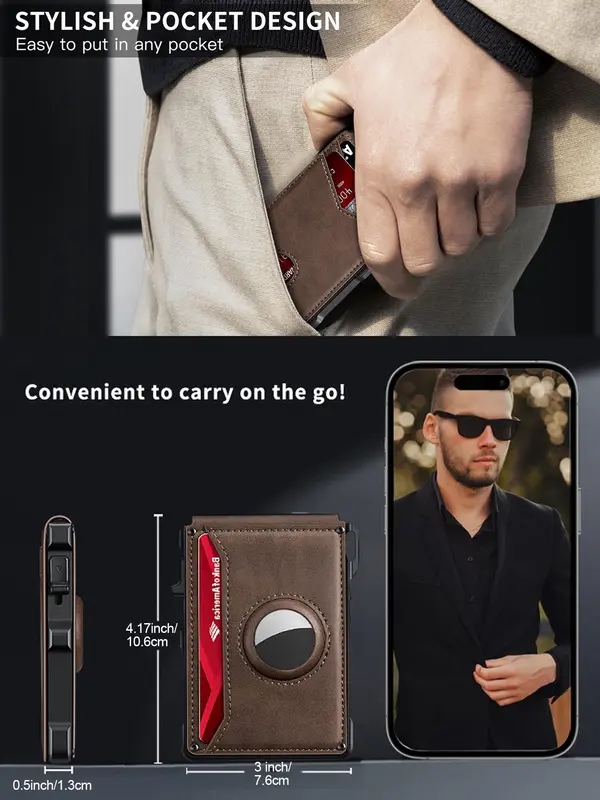 Men's Business Wallet with Card Slots, Casual Pu Leather Pop Up Money Clip Wallet Card Holder, Rfid Blocking for Daily Use (not Contain Airtag), Couples Gifts, Accessories for Men 4