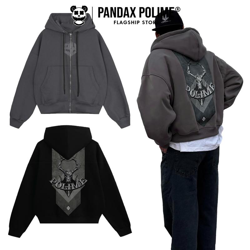Áo Khoác boxy zip 2 chiều nỉ bông chính phẩm 380gsm chống nắng form rộng ngắn nam nữ unisex local brand pandax polime Menswear Hoodie Dài Tay