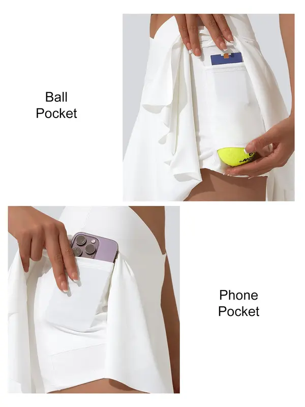 Women's Solid Color V-Shaped Waist Tennis Skort, Casual Sporty Comfortable Breathable Anti-Exposure Tennis Skort with Built-In Pocket for Summer, Ladies Sportswear for Tennis Golf Running 7
