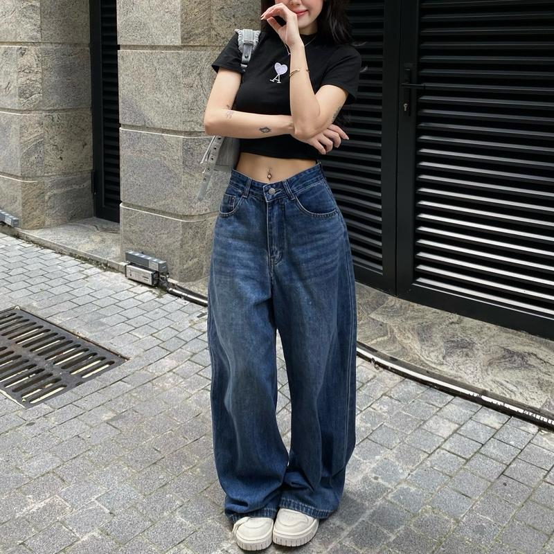 Quần Jeans Nữ Xuông Ống Rộng Thụng Túi Sau Lệch Wash Màu [Q006] Women Pants Ong Voi 0
