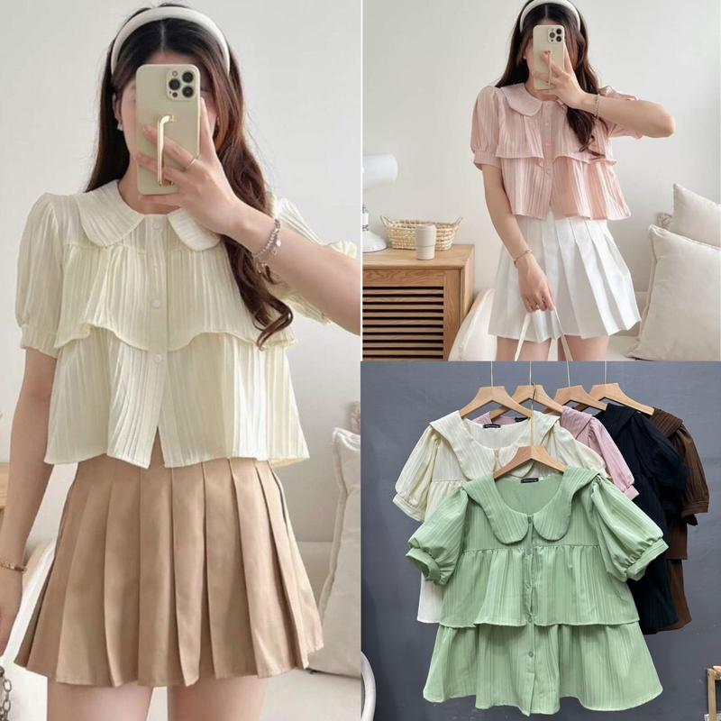 Áo sơ mi bigsize , cổ sen bèo xinh xắn cho nữ chubby (50-95kg) vải xốp đũi  mềm mịn SM163