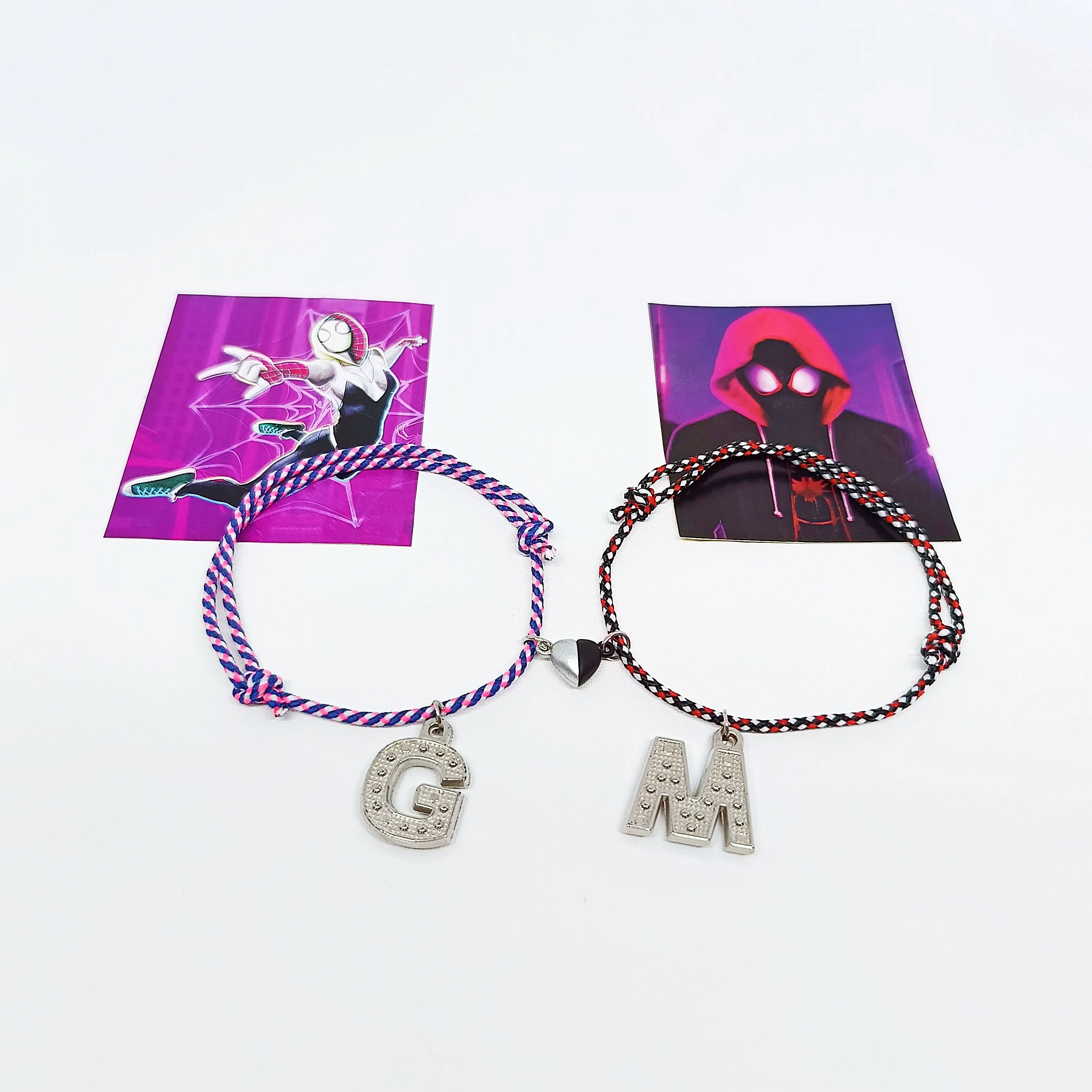 Gelang Couple Bracelet Miles Morales and Gwen Stacy Spider Verse Pink Blue Black Red Kekinian Spiderman Magnet Love Female Male Metal Coating Free Sticker Birthday