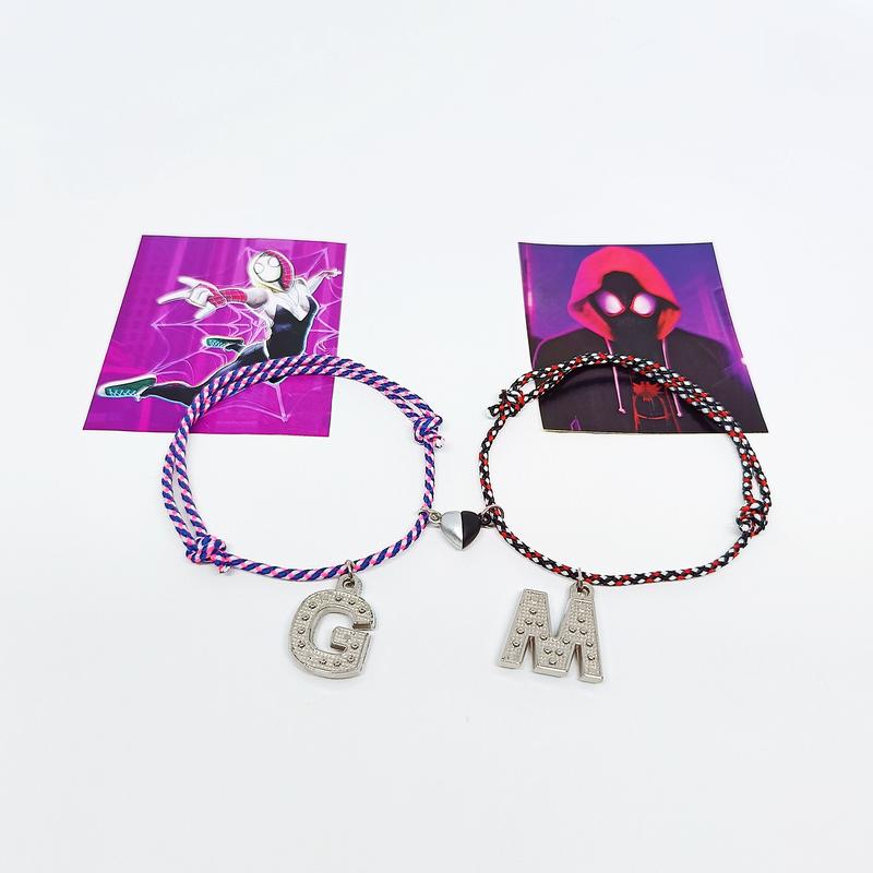 Gelang Couple Bracelet Miles Morales and Gwen Stacy Spider Verse Pink Blue Black Red Kekinian Spiderman Magnet Love Female Male Metal Coating Free Sticker Birthday 1