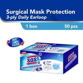 SOS Masker Surgical Earloop Box isi 50 [Exp : 08.2025]