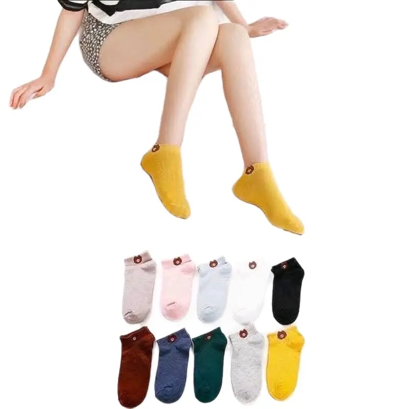 Combo 20 đôi tất gấu nữ cổ ngắn hình gấu cute tặng kèm túi rút, chất mềm, không quá dày thoải mái khi mang