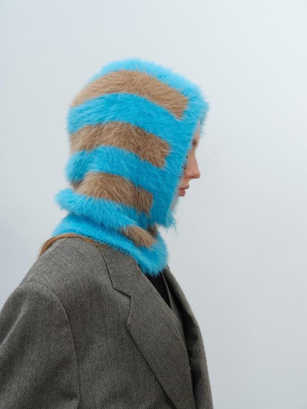 Unisex Striped Pattern Faux Fur Lined Balaclava Hat, Casual Windproof Warm Knit Hat for Fall & Winter, Fashion Accessories for Outdoor Commuting 1