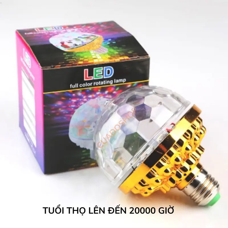 Đèn led xoay 7 màu vũ trường nháy chớp theo nhạc bay phòng sân khấu hiệu ứng 360 độ kèm đui cắm E27 4
