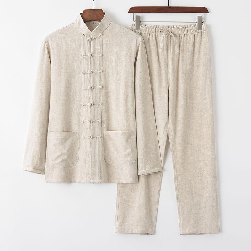 Bộ Đồ Tang Vải Lanh Cotton, Bộ Dài Tay Phong Cách Trung Quốc Cho Nam, Thiết Kế Cổ Điển Trung Quốc Có Cúc, Dáng Rộng Vừa Vặn, Thích Hợp Cho Nam Trung Người Già Và Cao Tuổi, Bộ Đồ Hình Thái Cực Quyền Trung Quốc, Có Sẵn Năm 2025 7