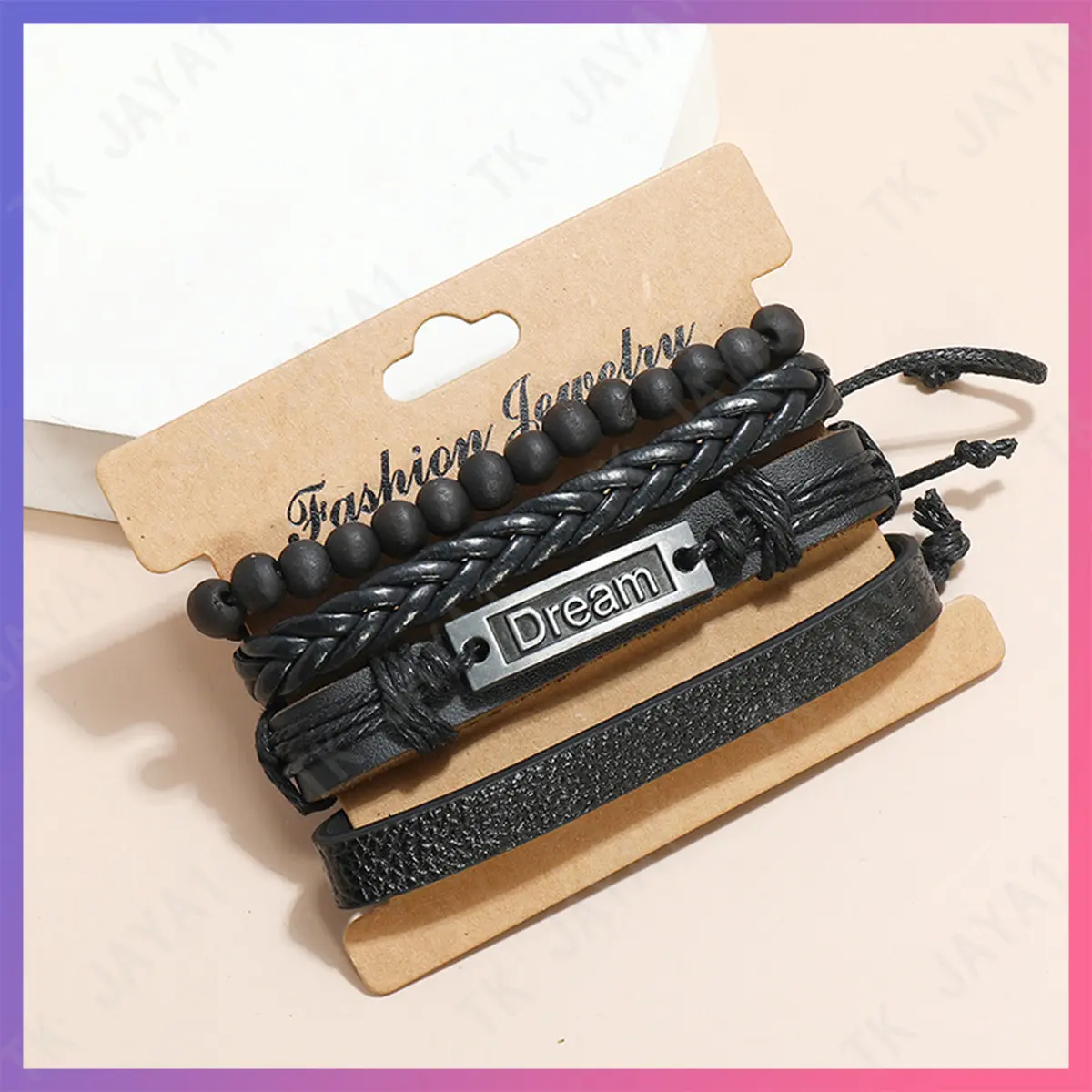 Dream Gelang Ukuran Pria Percaya Kulit Sapi Paduan Tali Dikepang Beaded Gelang Hadiah