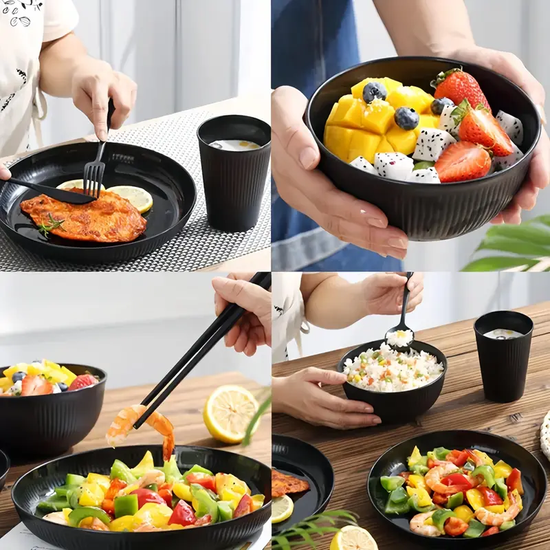 Reusable Tableware Set, 12pcs/set Including Bowl & Cup & Plate, Lightweight Shatterproof Tableware Set for Home & Outdoor Camping 7