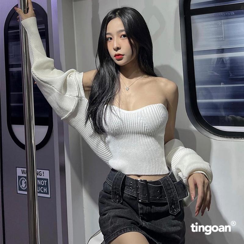 Áo len cardigan croptop quây len trắng tingoan WAY 2 SEXY CARIGAN/WH