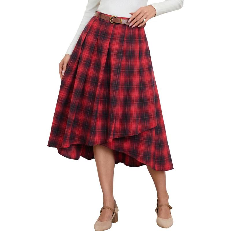 TikTok Shop Women s Plaid Skirt Tartan Pleated High Waisted A Line Midi Fall Skirts