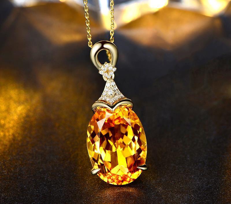 Product Introduction of Mặt dây chuyền bạc Sterling, Mặt dây chuyền pha lê màu vàng tự nhiên 13,98 Carat, Dát kim cương, Vòng Cổ Có Thể Tùy Chỉnh, dành cho phụ nữ 7