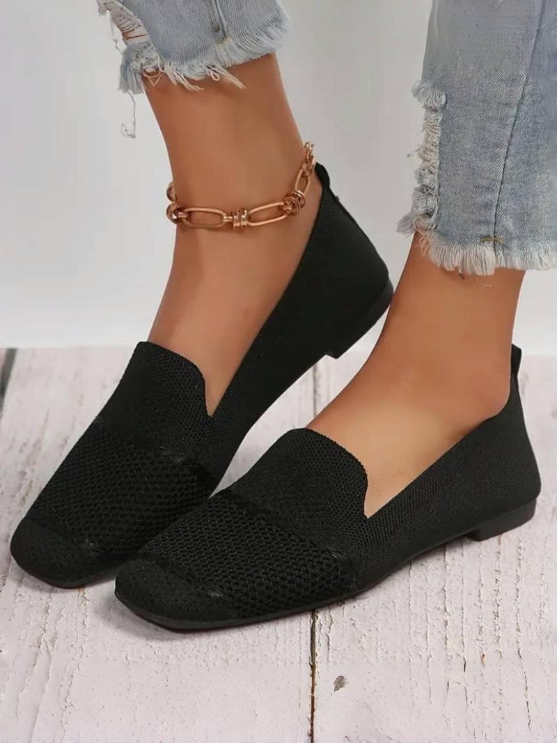 Product Introduction of Women's Fashionable Knitted Flat Shoes, Casual Comfortable Breathable Slip on Shoes for Daily Wear, Lightweight Soft Sole Shoes for Women & Girls, Running 3