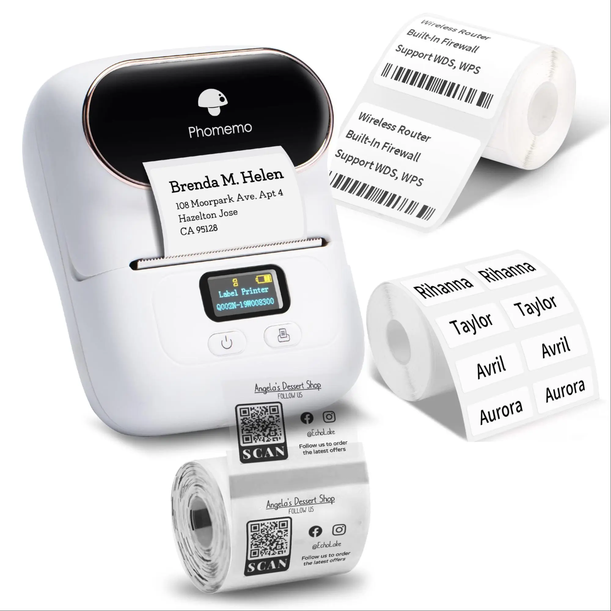 Phomemo M110 Label Printer, 1 Count USB Powered Portable Label Maker with 3 Rolls Label Sticker, Mini Barcode Label Printer for Retail, Address, Barcode, Home, Office, Stocking Fillers Gift
