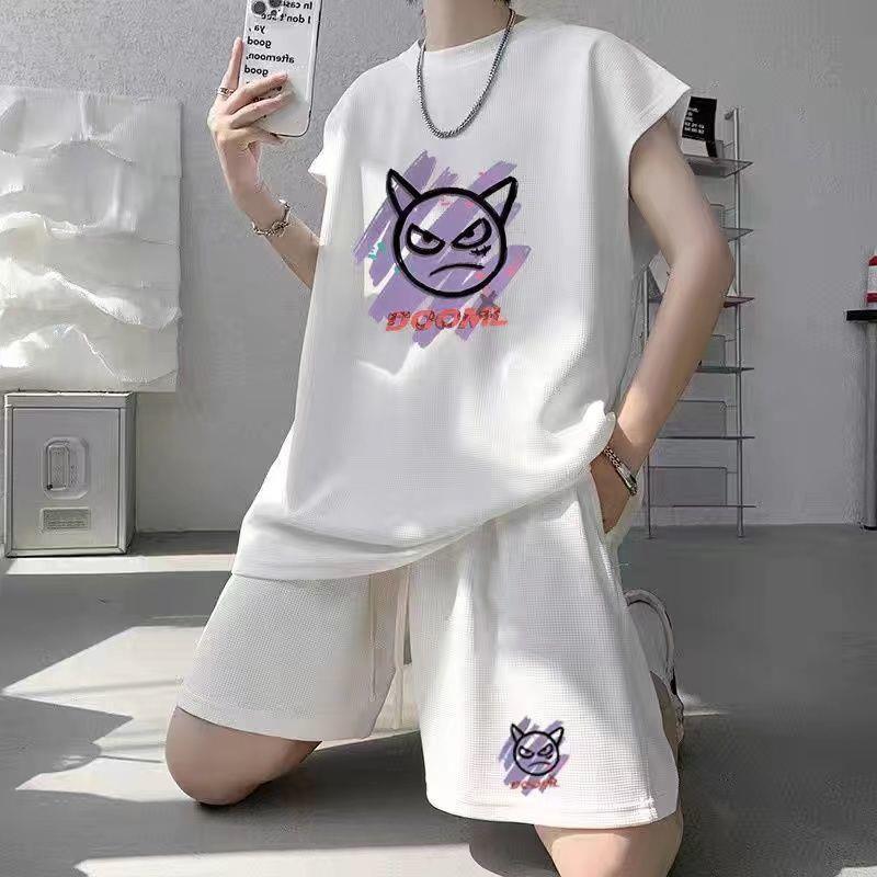 Bộ Đồ Hai Mảnh Cho Nam, Bộ Sưu Tập Ruoshuai Ins, Áo Ba Lỗ Không Tay Bánh Quế Và Quần Đùi, Cao Cấp Và Tuyệt Vời, Thích Hợp Cho Thanh Thiếu Niên, Bán Chạy Tại Cửa Hàng, 12 7