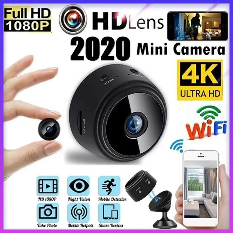Camera mini, A9, với độ phân giải 4K Full HD và 1080P, ứng dụng, góc nhìn 150 độ, không dây, WiFi, mạng an ninh IP, màn hình