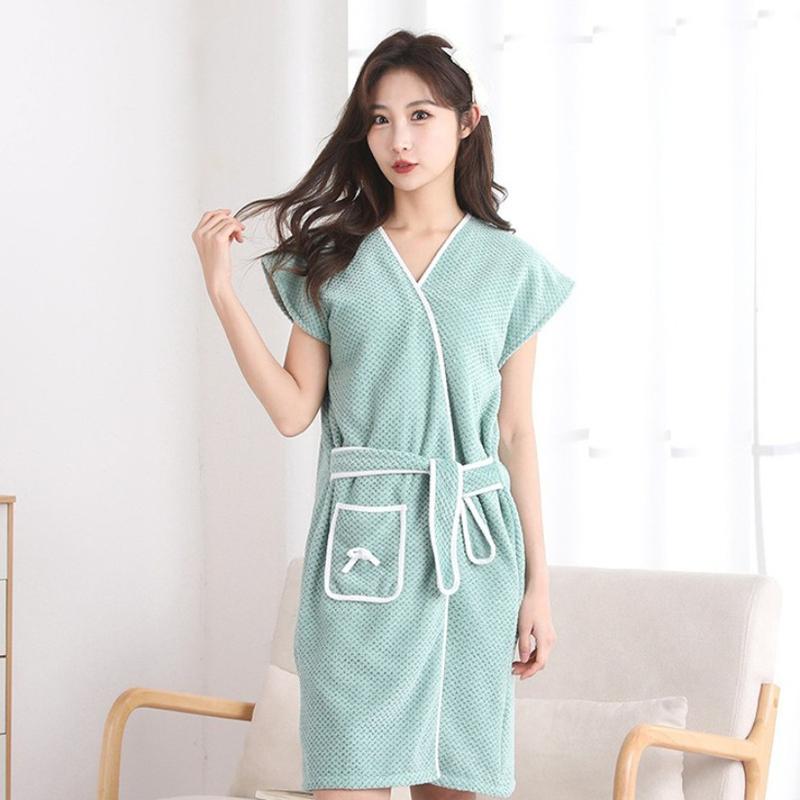 Áo choàng tắm Thường Ngày Chất Liệu Lông Cừu San Hô mềm mại, Thấm Hút, Thiết Kế Kẻ Sọc Dứa, Có Dây Đeo, Thích Hợp Sử Dụng Trong Gia Đình, Khăn Tắm, Cho Phụ Nữ, Váy Tắm Tại Nhà