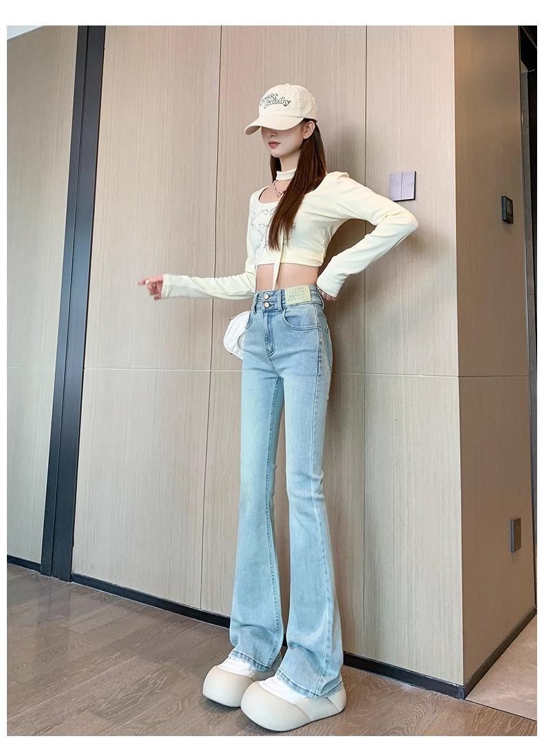 Product Introduction of Light-Colored Stretch Skinny Jeans for Women 2025 Spring Trend Niche New Style Small High Waist Slim Bell-Bottom Pants 6