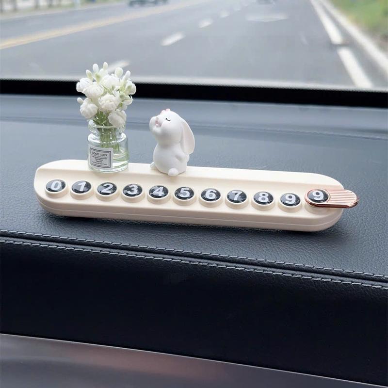 Bảng số điện thoại ô tô, bảng báo số điện thoại thỏ & bình hoa xinh xắn siêu dễ thương decor ô tô 3