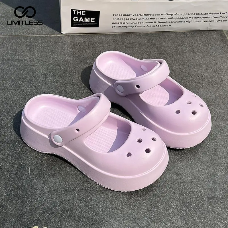 LIMITLESS Sendal Wanita Selop Hak Tebal Empuk Nyaman Santai INARA Sepatu Sandal Cewek Platform Rumah Santai Jalan Musim Semi Fashion Terbaru 2024 Karet 2