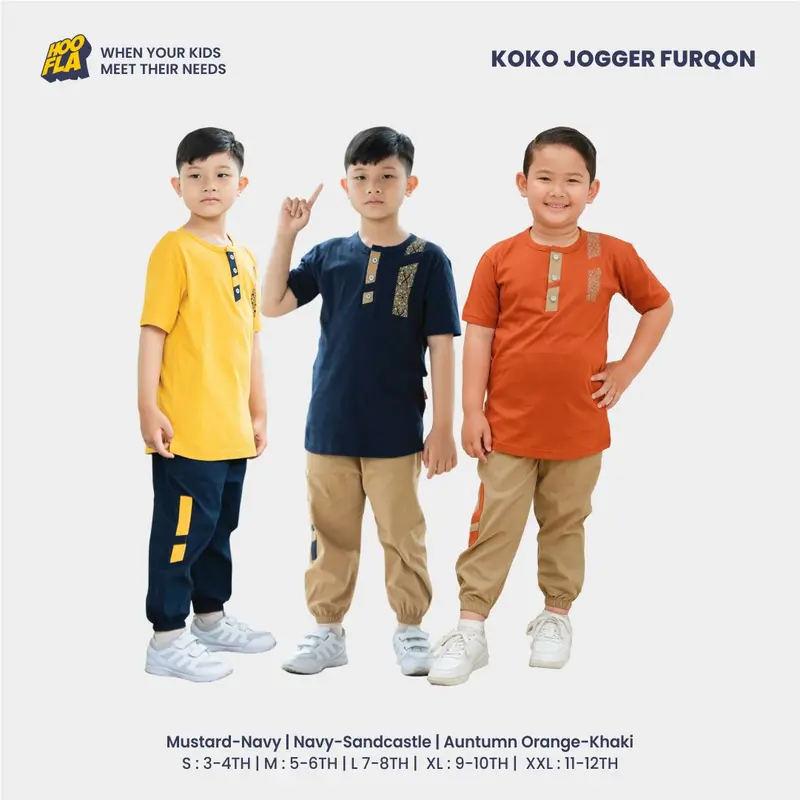 Hoofakids - Set Koko Celana Jogger Anak Laki Laki Muslim Setelan Koko Jogger Furqon  Baju 0