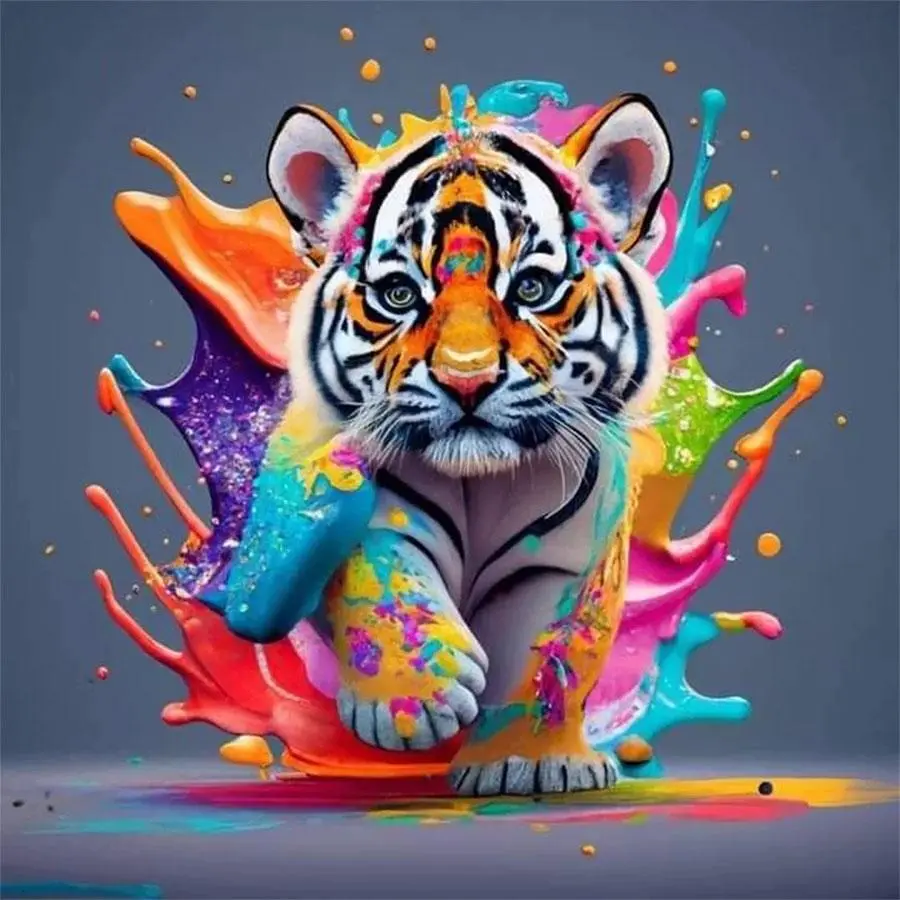 Multicolor Tiger Design DIY Diamond Art Painting Without Frame, DIY 5D Diamond Arts Painting Kit, Wall Art Decor for Home Living Room Bedroom, Christmas Gifts For Kids, Christmas Gift