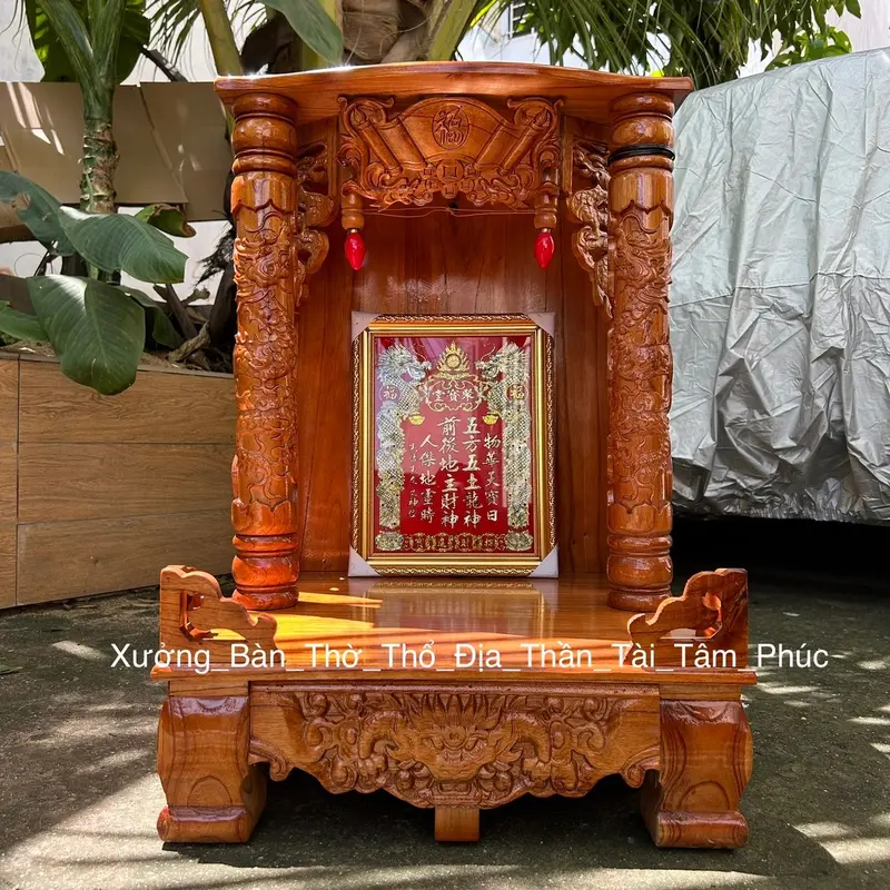 [SIÊU RẺ_BÁN CHẠY] Bàn thờ thần tài bàn thờ thổ địa cột rồng mâm kéo rộng gỗ xoan tự nhiên 42cm 48cm 56cm nước sơn nâu cánh gián nhẵn bóng đều đẹp 0