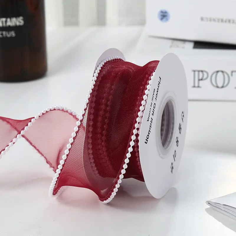 [Lẻ 1 mét][Khổ 4cm] Dây Ruy Băng Viền Ngọc Cao Cấp  Trang Trí Quà Tặng - NILA Flower ribbon 6