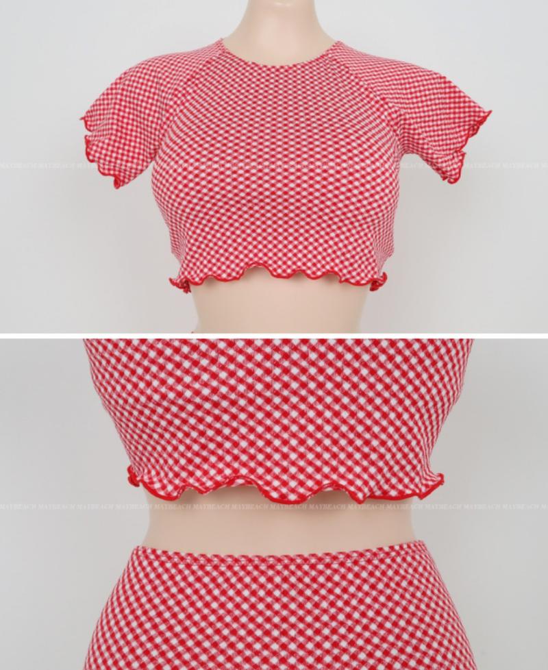 Product Introduction of 2025 Korean Style New Small Plaid Bikini Sexy High Waist Triangle Swimsuit Women 34